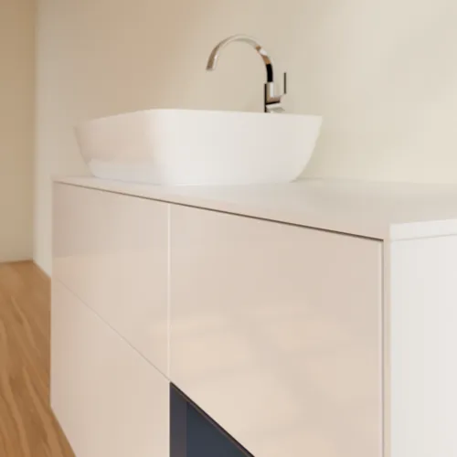 Bild von VILLEROY BOCH Finion Waschbeckenunterschrank, mit Beleuchtung, 3 Auszüge, 1200 x 603 x 501 mm, Glossy White Lacquer / Midnight Blue Matt Lacquer / Glass White Matt #F811HGGF