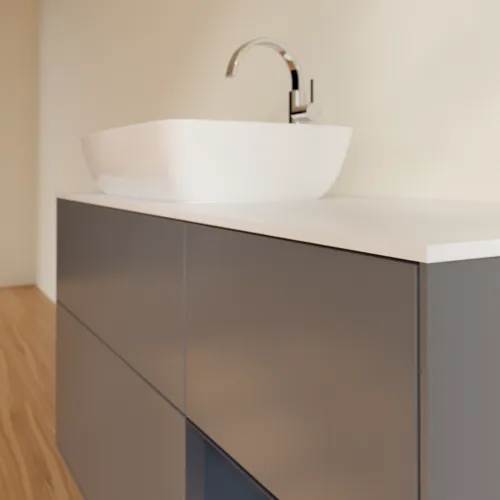 Bild von VILLEROY BOCH Finion Waschbeckenunterschrank, mit Beleuchtung, 3 Auszüge, 1200 x 603 x 501 mm, Anthracite Matt Lacquer / Midnight Blue Matt Lacquer / Glass White Matt #F811HGGK
