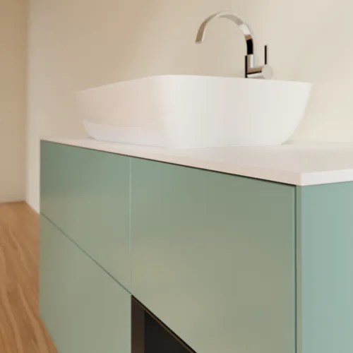 Bild von VILLEROY BOCH Finion Waschbeckenunterschrank, mit Beleuchtung, 3 Auszüge, 1200 x 603 x 501 mm, Olive Matt Lacquer / Black Matt Lacquer / Glass White Matt #F831PDGM