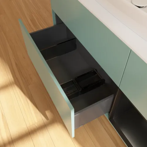 Bild von VILLEROY BOCH Finion Waschbeckenunterschrank, mit Beleuchtung, 3 Auszüge, 1200 x 603 x 501 mm, Olive Matt Lacquer / Black Matt Lacquer / Glass White Matt #F831PDGM