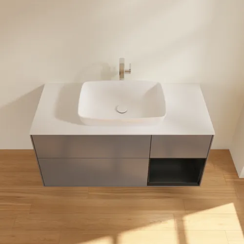 Bild von VILLEROY BOCH Finion Waschbeckenunterschrank, mit Beleuchtung, 3 Auszüge, 1200 x 603 x 501 mm, Anthracite Matt Lacquer / Black Matt Lacquer / Glass White Matt #F831PDGK