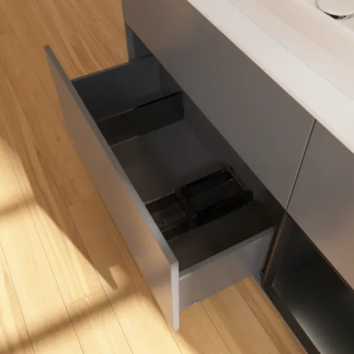 Bild von VILLEROY BOCH Finion Waschbeckenunterschrank, mit Beleuchtung, 3 Auszüge, 1200 x 603 x 501 mm, Anthracite Matt Lacquer / Black Matt Lacquer / Glass White Matt #F831PDGK