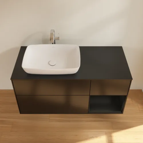 Bild von VILLEROY BOCH Finion Waschbeckenunterschrank, mit Beleuchtung, 3 Auszüge, 1200 x 603 x 501 mm, Black Matt Lacquer / Black Matt Lacquer / Glass Black Matt #F812PDPD