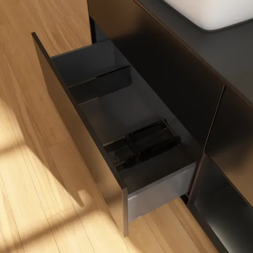 Bild von VILLEROY BOCH Finion Waschbeckenunterschrank, mit Beleuchtung, 3 Auszüge, 1200 x 603 x 501 mm, Black Matt Lacquer / Black Matt Lacquer / Glass Black Matt #F812PDPD