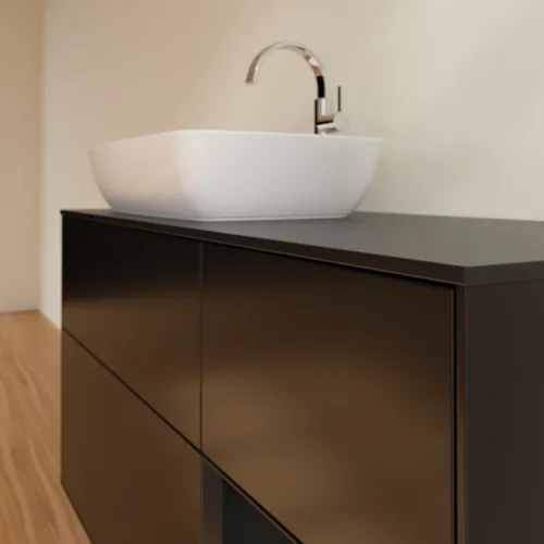 Bild von VILLEROY BOCH Finion Waschbeckenunterschrank, mit Beleuchtung, 3 Auszüge, 1200 x 603 x 501 mm, Black Matt Lacquer / Black Matt Lacquer / Glass Black Matt #F812PDPD