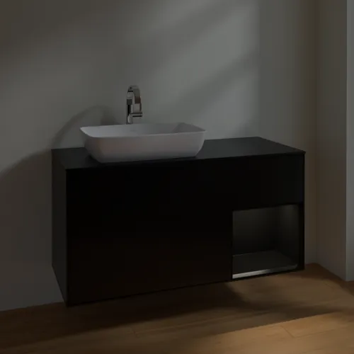 Bild von VILLEROY BOCH Finion Waschbeckenunterschrank, mit Beleuchtung, 3 Auszüge, 1200 x 603 x 501 mm, Black Matt Lacquer / Black Matt Lacquer / Glass Black Matt #F812PDPD