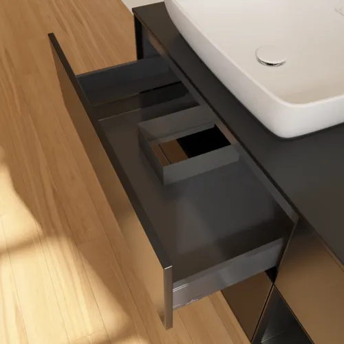 Bild von VILLEROY BOCH Finion Waschbeckenunterschrank, mit Beleuchtung, 3 Auszüge, 1200 x 603 x 501 mm, Black Matt Lacquer / Black Matt Lacquer / Glass Black Matt #F812PDPD