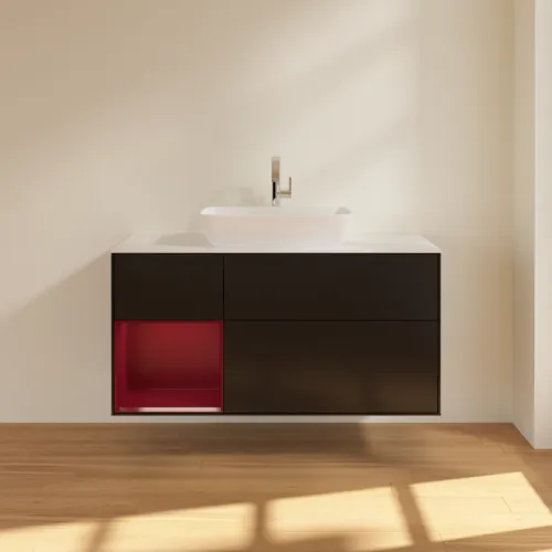 VILLEROY BOCH Finion Waschbeckenunterschrank, mit Beleuchtung, 3 Auszüge, 1200 x 603 x 501 mm, Black Matt Lacquer / Peony Matt Lacquer / Glass White Matt #F821HBPD, Bild 3