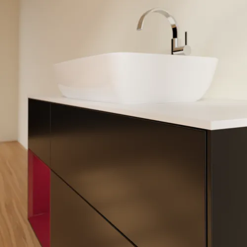 VILLEROY BOCH Finion Waschbeckenunterschrank, mit Beleuchtung, 3 Auszüge, 1200 x 603 x 501 mm, Black Matt Lacquer / Peony Matt Lacquer / Glass White Matt #F821HBPD, Bild 6