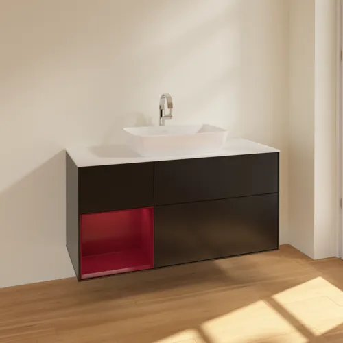 VILLEROY BOCH Finion Waschbeckenunterschrank, mit Beleuchtung, 3 Auszüge, 1200 x 603 x 501 mm, Black Matt Lacquer / Peony Matt Lacquer / Glass White Matt #F821HBPD, Bild 2
