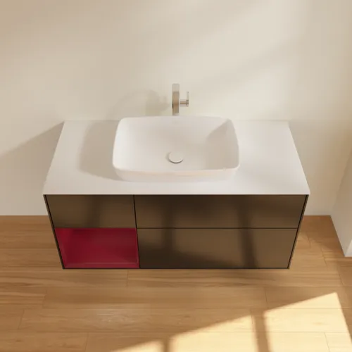 VILLEROY BOCH Finion Waschbeckenunterschrank, mit Beleuchtung, 3 Auszüge, 1200 x 603 x 501 mm, Black Matt Lacquer / Peony Matt Lacquer / Glass White Matt #F821HBPD, Bild 4