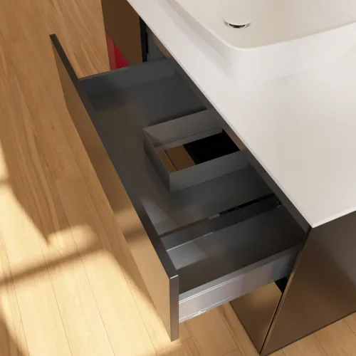 VILLEROY BOCH Finion Waschbeckenunterschrank, mit Beleuchtung, 3 Auszüge, 1200 x 603 x 501 mm, Black Matt Lacquer / Peony Matt Lacquer / Glass White Matt #F821HBPD, Bild 8