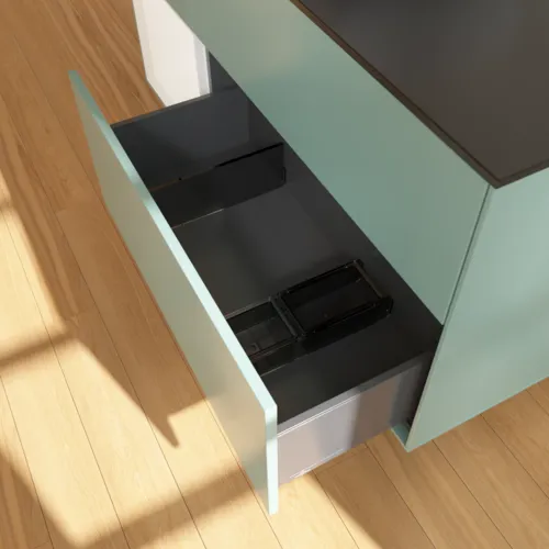 Bild von VILLEROY BOCH Finion Waschbeckenunterschrank, mit Beleuchtung, 3 Auszüge, 1200 x 603 x 501 mm, Olive Matt Lacquer / White Matt Lacquer / Glass Black Matt #F822MTGM