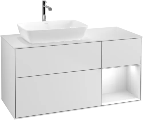 VILLEROY BOCH Finion Vanity unit, with lighting, 3 pull-out compartments, 1200 x 603 x 501 mm, White Matt Lacquer / Glossy White Lacquer / Glass White Matt #F811GFMT resmi