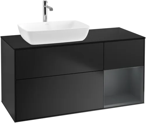 VILLEROY BOCH Finion Vanity unit, with lighting, 3 pull-out compartments, 1200 x 603 x 501 mm, Black Matt Lacquer / Midnight Blue Matt Lacquer / Glass Black Matt #F812HGPD resmi
