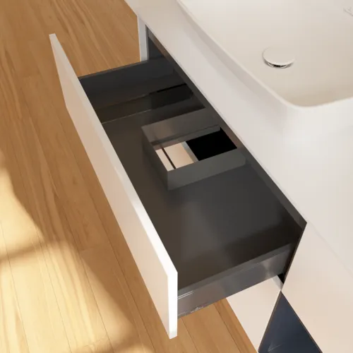 Bild von VILLEROY BOCH Finion Waschbeckenunterschrank, mit Beleuchtung, 3 Auszüge, 1200 x 603 x 501 mm, White Matt Lacquer / Midnight Blue Matt Lacquer / Glass White Matt #F811HGMT