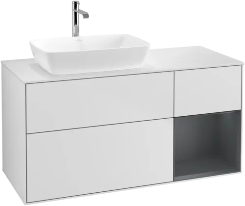 VILLEROY BOCH Finion Vanity unit, with lighting, 3 pull-out compartments, 1200 x 603 x 501 mm, White Matt Lacquer / Midnight Blue Matt Lacquer / Glass White Matt #F811HGMT resmi