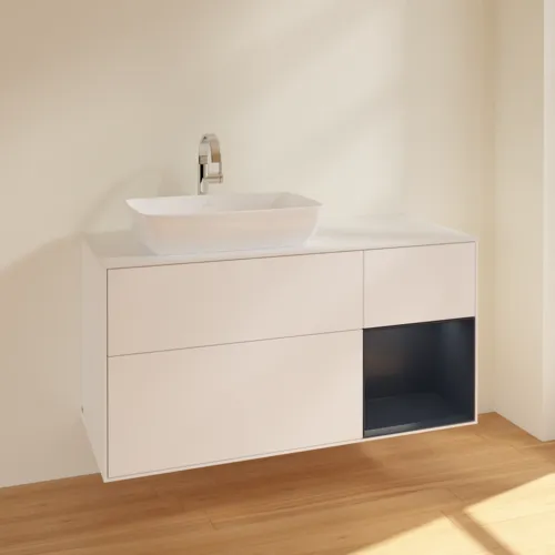 Bild von VILLEROY BOCH Finion Waschbeckenunterschrank, mit Beleuchtung, 3 Auszüge, 1200 x 603 x 501 mm, White Matt Lacquer / Midnight Blue Matt Lacquer / Glass White Matt #F811HGMT