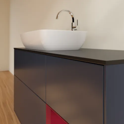 Bild von VILLEROY BOCH Finion Waschbeckenunterschrank, mit Beleuchtung, 3 Auszüge, 1200 x 603 x 501 mm, Midnight Blue Matt Lacquer / Peony Matt Lacquer / Glass Black Matt #F812HBHG
