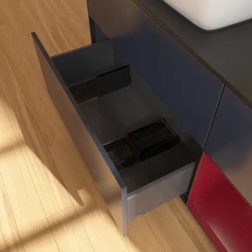 Bild von VILLEROY BOCH Finion Waschbeckenunterschrank, mit Beleuchtung, 3 Auszüge, 1200 x 603 x 501 mm, Midnight Blue Matt Lacquer / Peony Matt Lacquer / Glass Black Matt #F812HBHG