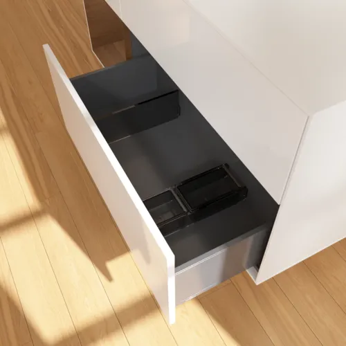 VILLEROY BOCH Finion Waschbeckenunterschrank, mit Beleuchtung, 3 Auszüge, 1200 x 603 x 501 mm, Glossy White Lacquer / Walnut Veneer / Glass White Matt #F821GNGF, Bild 7