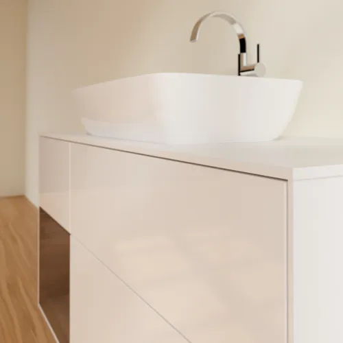 VILLEROY BOCH Finion Waschbeckenunterschrank, mit Beleuchtung, 3 Auszüge, 1200 x 603 x 501 mm, Glossy White Lacquer / Walnut Veneer / Glass White Matt #F821GNGF, Bild 6
