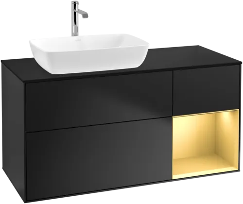VILLEROY BOCH Finion Vanity unit, with lighting, 3 pull-out compartments, 1200 x 603 x 501 mm, Black Matt Lacquer / Gold Matt Lacquer / Glass Black Matt #F812HFPD resmi