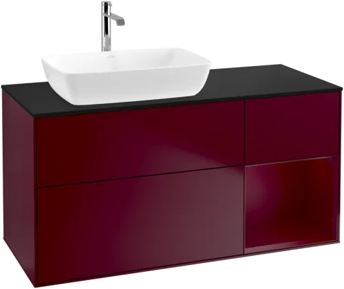 VILLEROY BOCH Finion Vanity unit, with lighting, 3 pull-out compartments, 1200 x 603 x 501 mm, Peony Matt Lacquer / Peony Matt Lacquer / Glass Black Matt #F812HBHB resmi