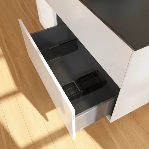Bild von VILLEROY BOCH Finion Waschbeckenunterschrank, mit Beleuchtung, 3 Auszüge, 1200 x 603 x 501 mm, Glossy White Lacquer / White Matt Lacquer / Glass Black Matt #F822MTGF