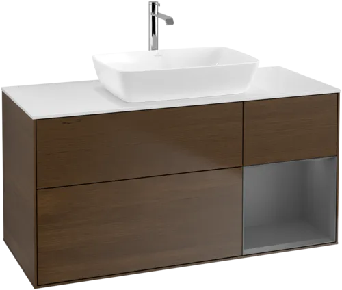 VILLEROY BOCH Finion Vanity unit, with lighting, 3 pull-out compartments, 1200 x 603 x 501 mm, Walnut Veneer / Anthracite Matt Lacquer / Glass White Matt #F831GKGN resmi