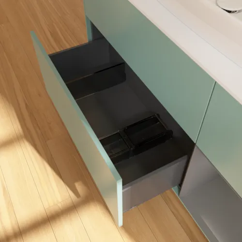 Bild von VILLEROY BOCH Finion Waschbeckenunterschrank, mit Beleuchtung, 3 Auszüge, 1200 x 603 x 501 mm, Olive Matt Lacquer / Anthracite Matt Lacquer / Glass White Matt #F831GKGM