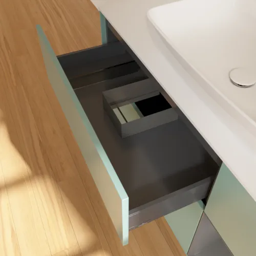 Bild von VILLEROY BOCH Finion Waschbeckenunterschrank, mit Beleuchtung, 3 Auszüge, 1200 x 603 x 501 mm, Olive Matt Lacquer / Anthracite Matt Lacquer / Glass White Matt #F831GKGM