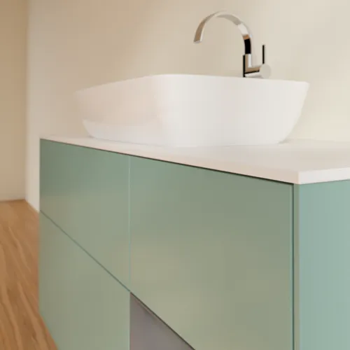Bild von VILLEROY BOCH Finion Waschbeckenunterschrank, mit Beleuchtung, 3 Auszüge, 1200 x 603 x 501 mm, Olive Matt Lacquer / Anthracite Matt Lacquer / Glass White Matt #F831GKGM
