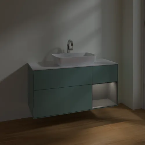 Bild von VILLEROY BOCH Finion Waschbeckenunterschrank, mit Beleuchtung, 3 Auszüge, 1200 x 603 x 501 mm, Olive Matt Lacquer / Anthracite Matt Lacquer / Glass White Matt #F831GKGM