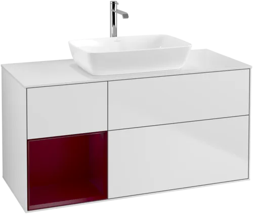 VILLEROY BOCH Finion Vanity unit, with lighting, 3 pull-out compartments, 1200 x 603 x 501 mm, White Matt Lacquer / Peony Matt Lacquer / Glass White Matt #F821HBMT resmi