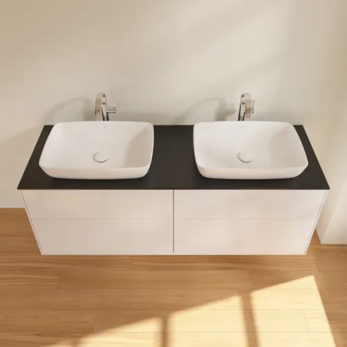 Bild von VILLEROY BOCH Finion Waschbeckenunterschrank, 4 Auszüge, 1600 x 603 x 501 mm, Glossy White Lacquer / Glass Black Matt #F84200GF