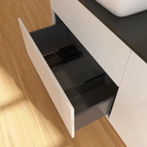 Bild von VILLEROY BOCH Finion Waschbeckenunterschrank, 4 Auszüge, 1600 x 603 x 501 mm, Glossy White Lacquer / Glass Black Matt #F84200GF
