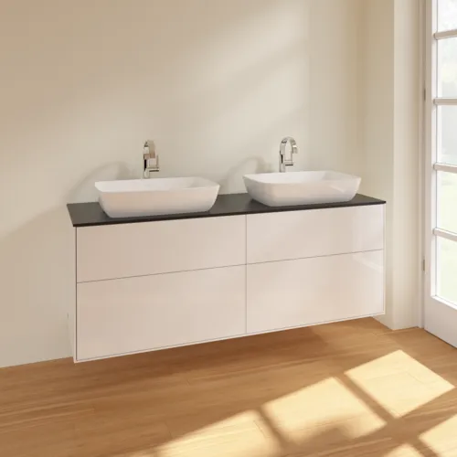 Bild von VILLEROY BOCH Finion Waschbeckenunterschrank, 4 Auszüge, 1600 x 603 x 501 mm, Glossy White Lacquer / Glass Black Matt #F84200GF