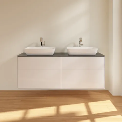 Bild von VILLEROY BOCH Finion Waschbeckenunterschrank, 4 Auszüge, 1600 x 603 x 501 mm, Glossy White Lacquer / Glass Black Matt #F84200GF
