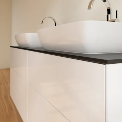 Bild von VILLEROY BOCH Finion Waschbeckenunterschrank, 4 Auszüge, 1600 x 603 x 501 mm, Glossy White Lacquer / Glass Black Matt #F84200GF