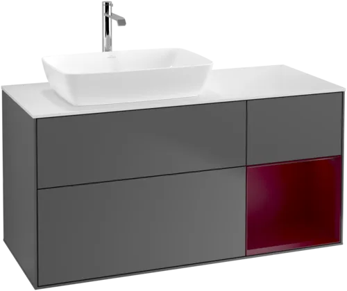 VILLEROY BOCH Finion Vanity unit, with lighting, 3 pull-out compartments, 1200 x 603 x 501 mm, Anthracite Matt Lacquer / Peony Matt Lacquer / Glass White Matt #F811HBGK resmi