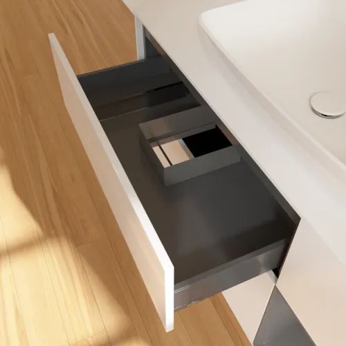 VILLEROY BOCH Finion Waschbeckenunterschrank, mit Beleuchtung, 3 Auszüge, 1200 x 603 x 501 mm, Glossy White Lacquer / Anthracite Matt Lacquer / Glass White Matt #F831GKGF, Bild 8