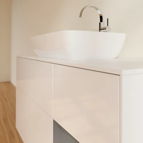 VILLEROY BOCH Finion Waschbeckenunterschrank, mit Beleuchtung, 3 Auszüge, 1200 x 603 x 501 mm, Glossy White Lacquer / Anthracite Matt Lacquer / Glass White Matt #F831GKGF, Bild 6