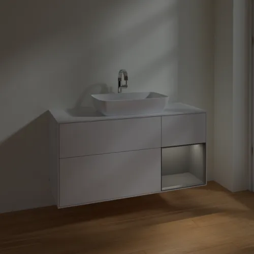 VILLEROY BOCH Finion Waschbeckenunterschrank, mit Beleuchtung, 3 Auszüge, 1200 x 603 x 501 mm, Glossy White Lacquer / Anthracite Matt Lacquer / Glass White Matt #F831GKGF, Bild 5