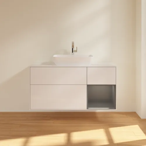 VILLEROY BOCH Finion Waschbeckenunterschrank, mit Beleuchtung, 3 Auszüge, 1200 x 603 x 501 mm, Glossy White Lacquer / Anthracite Matt Lacquer / Glass White Matt #F831GKGF, Bild 3