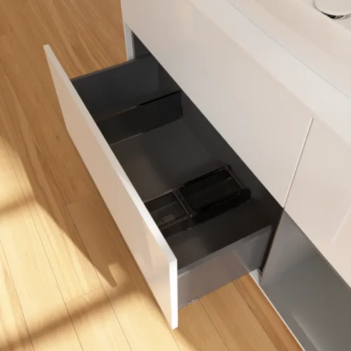 VILLEROY BOCH Finion Waschbeckenunterschrank, mit Beleuchtung, 3 Auszüge, 1200 x 603 x 501 mm, Glossy White Lacquer / Anthracite Matt Lacquer / Glass White Matt #F831GKGF, Bild 7