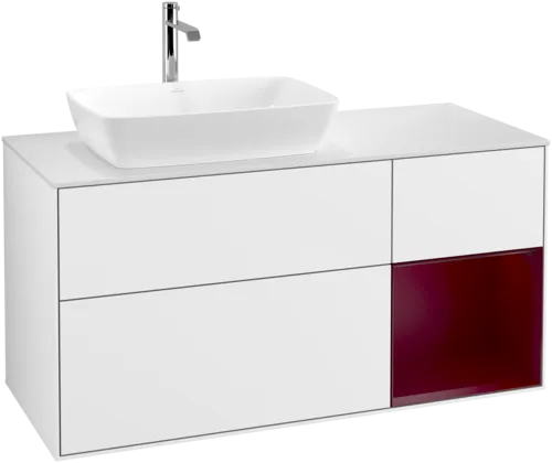 VILLEROY BOCH Finion Vanity unit, with lighting, 3 pull-out compartments, 1200 x 603 x 501 mm, Glossy White Lacquer / Peony Matt Lacquer / Glass White Matt #F811HBGF resmi