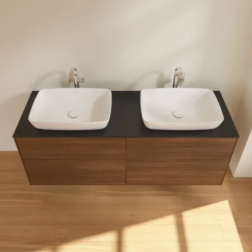 VILLEROY BOCH Finion Waschbeckenunterschrank, 4 Auszüge, 1600 x 603 x 501 mm, Walnut Veneer / Glass Black Matt #F84200GN, Bild 4