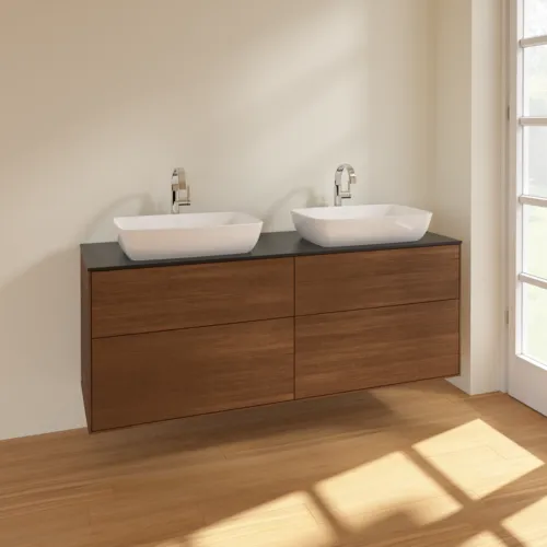 VILLEROY BOCH Finion Waschbeckenunterschrank, 4 Auszüge, 1600 x 603 x 501 mm, Walnut Veneer / Glass Black Matt #F84200GN, Bild 2