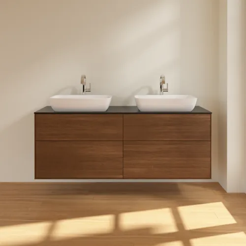 VILLEROY BOCH Finion Waschbeckenunterschrank, 4 Auszüge, 1600 x 603 x 501 mm, Walnut Veneer / Glass Black Matt #F84200GN, Bild 3